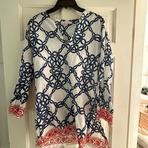 Blue and Red BarbaraGerwhit Patterned Women's Tunic/ swim coverup